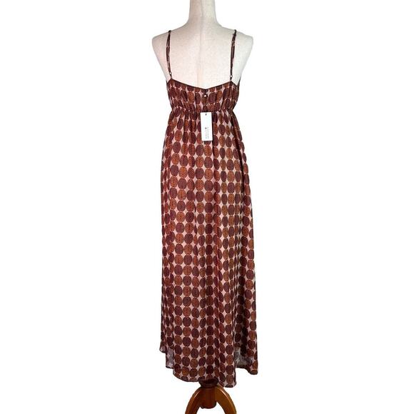Molly Bracken NWT Maxi Dress Medium Camel Inaya Printed Mask Design Brown Summer - Picture 7 of 16